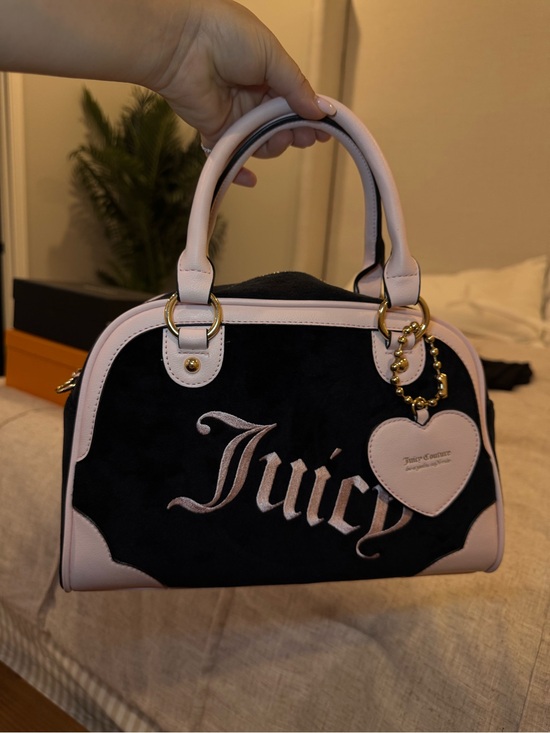 Juicy Couture Handbags - Juicy Couture Black Suede Satchel with Pink Trim